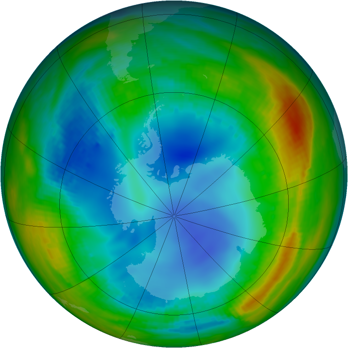 Antarctic ozone map for 29 July 1991
